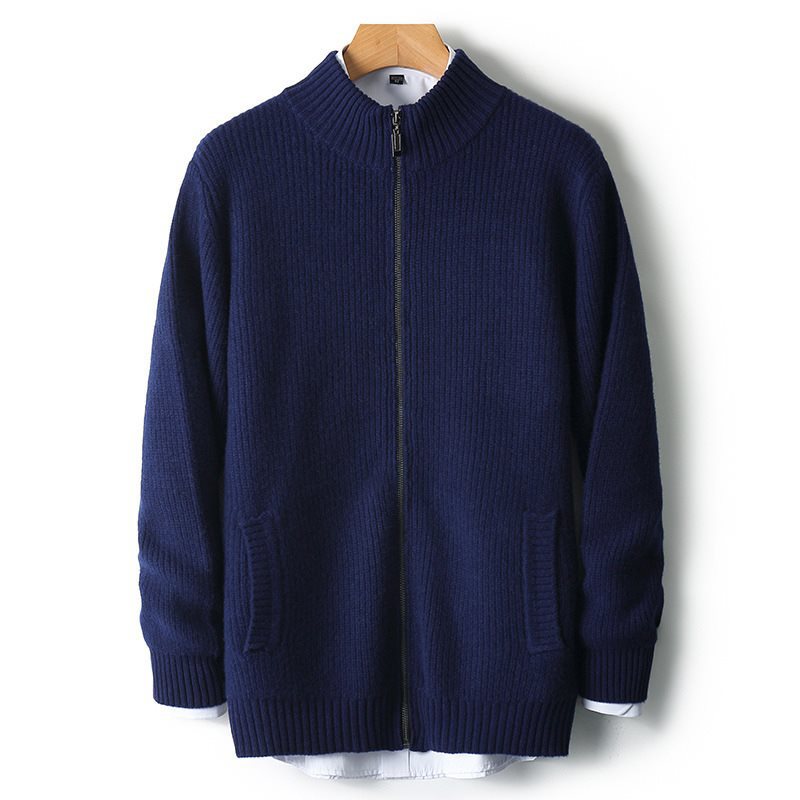 (2개) 가을과 겨울 새로운 스웨터 남성용 가디건 스탠드 칼라 지퍼 울 코트 비즈니스 니트 스웨터 긴 소매