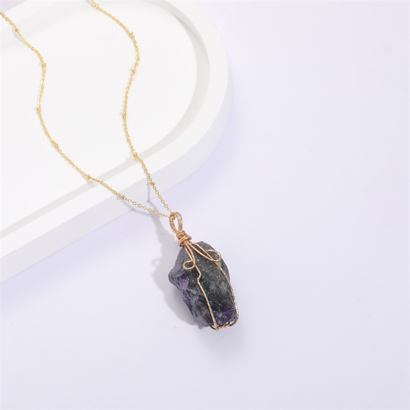 Fashion Irregular Geometric Copper Necklace Inlay Natural Stone Copper Necklaces 1 Piece