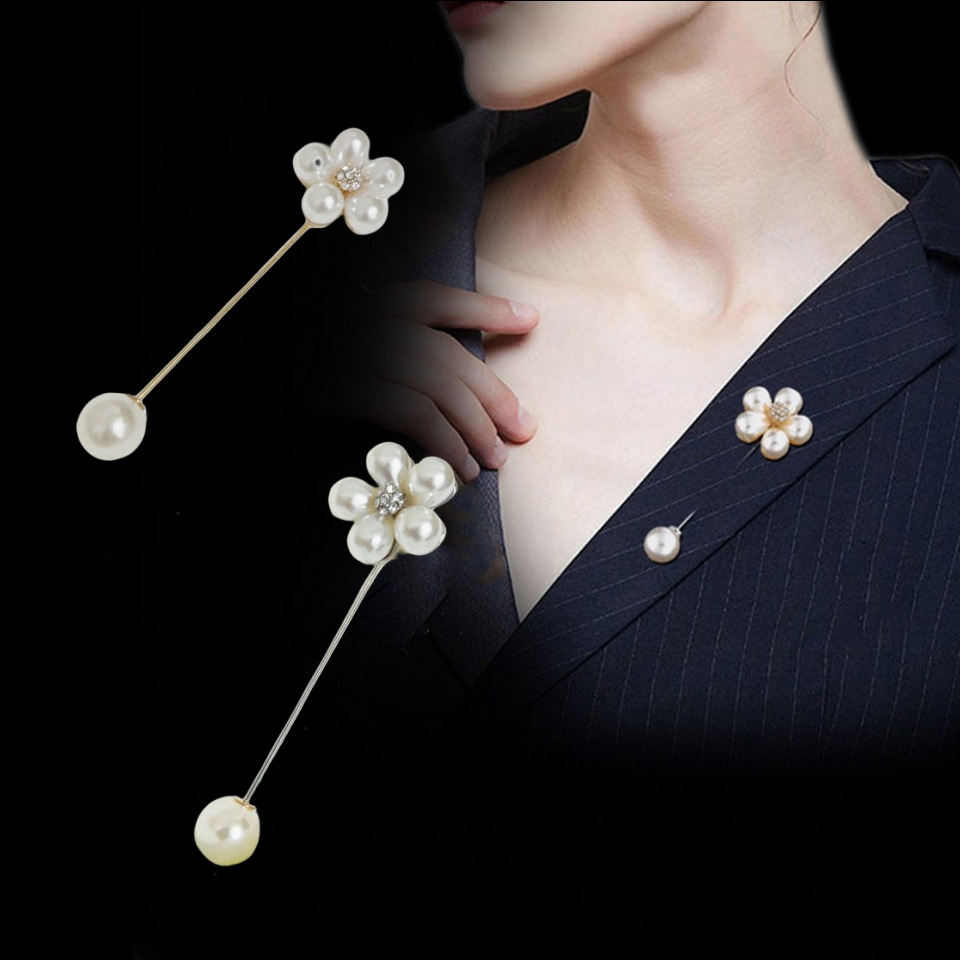 Pearl flower corsage suit accessories collar pin exquisite light design sense anti-exposure brooch female cheongsam Pin Pin Pin