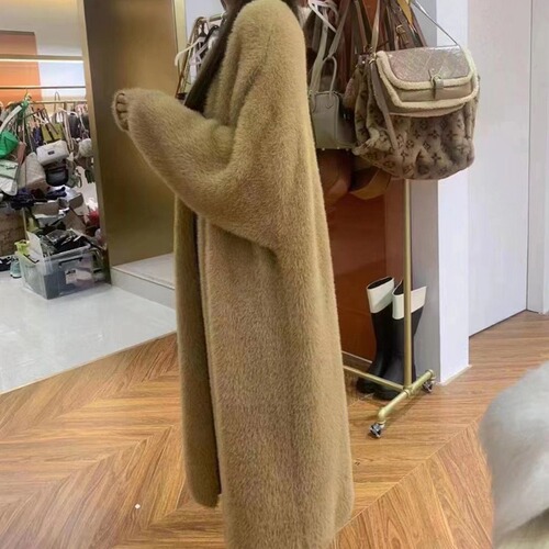 Autumn and winter extra long imitation mink velvet sweater cardigan for women new loose lazy knitted coat temperament coat