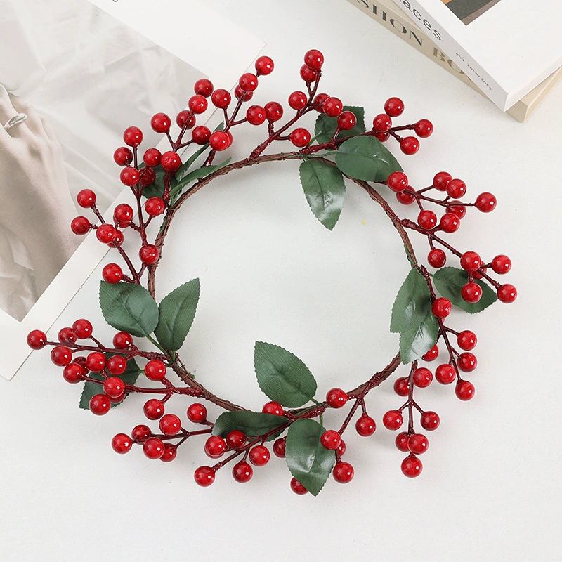 imitation red berry flower wreath Christmas decoration pine grass wreath photo scenery New Year arrangement Christmas wreath