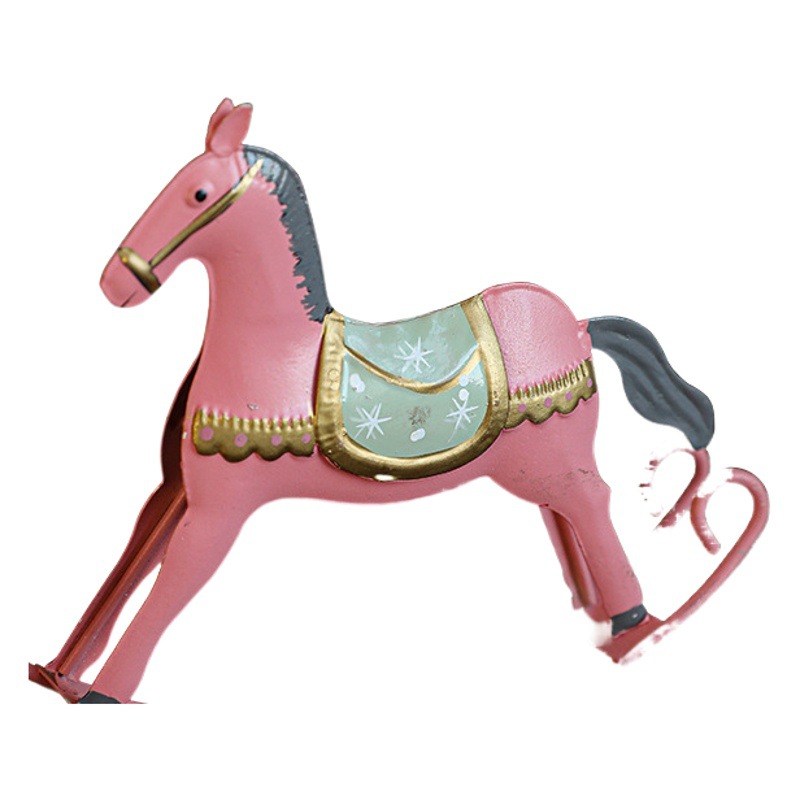 Navidad Estilo nórdico hierro madera caballo decoración pintada color caramelo ventana escritorio decoración creativa escena