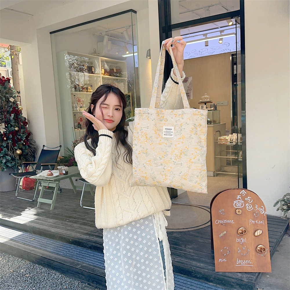 43204 ins Spring/Summer New Gentle small floral starry sky single-shoulder canvas bag with large capacity for girls' study bag undefined