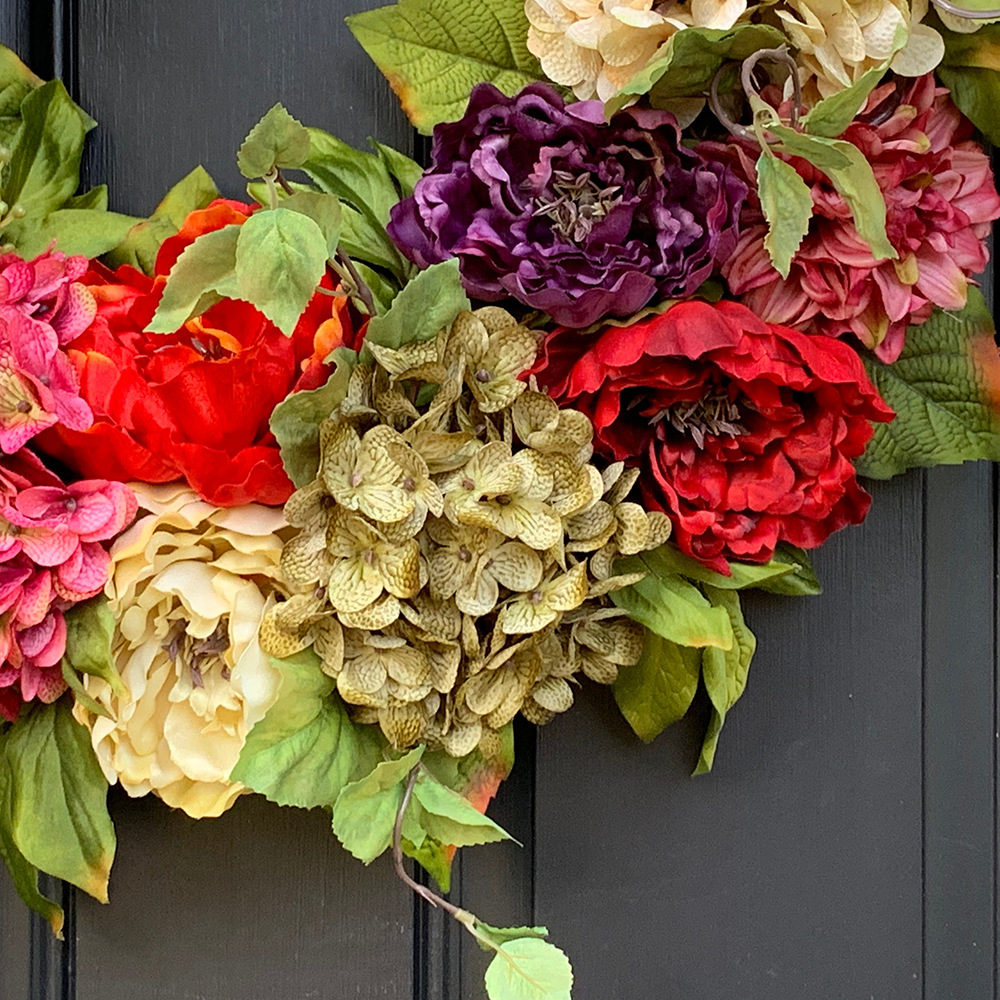Colorful Peony And Hydrangea Wreath For Front Door Wall Decor_voghion.com