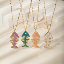 跨境新款不锈钢电镀真金滴油鱼骨项链时尚个性饰品女式轻奢风项饰