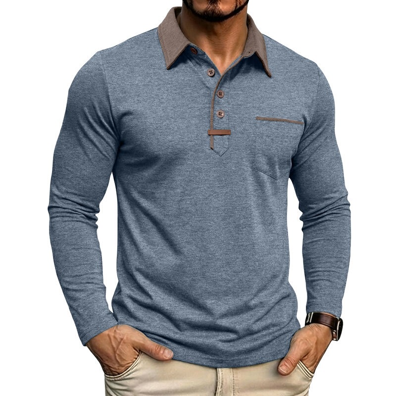 2026 Fall/Winter Amazon New Men's Long-Sleeve Turn-Down Collar T-Shirt Cross-Border Trade Men's Casual Polo Shirt Top 2026 Fall/Winter Amazon New Men's Long-Sleeve Turn-Down Collar T-Shirt Cross-Border Trade Men's Casual Polo Shirt Top