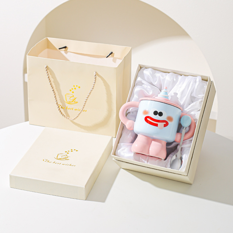 Taza de cerámica de payaso creativo con cubierta con cuchara taza de marca de taza de dormitorio de niñas taza de agua doméstica regalo de vacaciones amigos