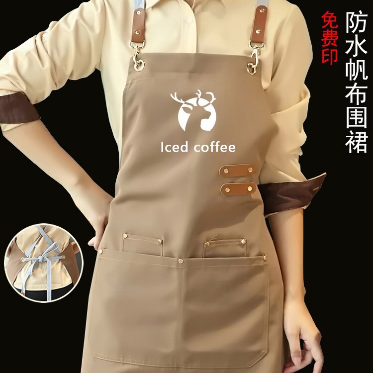 Canvas Apron Customized Ogo Printing Catering Special Milk Tea Shop Flower Shop Coffee Perm Dyer Waterproof Work Clothes for Women Canvas Apron Customized Ogo Printing Catering Special Milk Tea Shop Flower Shop Coffee Perm Dyer Waterproof Work Clothes for Women