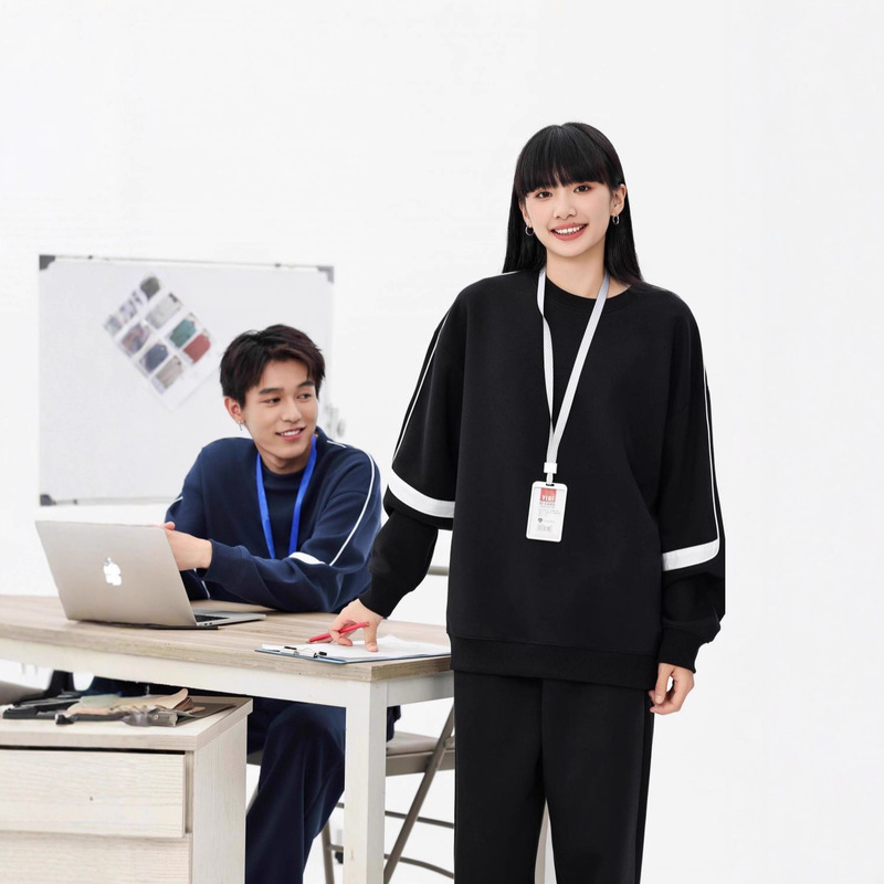 Early Autumn New Style 380g Heavy Color-Blocked Round Neck Sweatshirt Custom Picture DIY Loose American Outer Wear Pullover Long-Sleeved Men