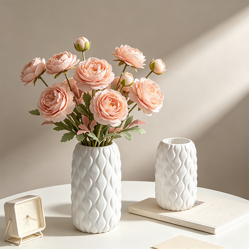 Cross-Border Exclusive Supply of Creative White Imitation Ceramic Plastic Flower Vases, Blow-Molded One-Piece Refillable Fresh Flower Vases, Living Room Flower Arrangement Decorations Cross-Border Exclusive Supply of Creative White Imitation Ceramic Plastic Flower Vases, Blow-Molded One-Piece Refillable Fresh Flower Vases, Living Room Flower Arrangement Decorations
