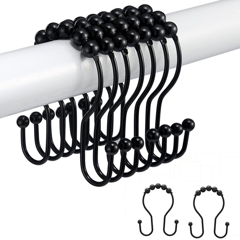 Cross-Border Hot-Selling Products, Dropshipping and Direct Shipment, 12 Stainless Steel Shower Curtain Hooks, Double Hook Rings for Bathroom Use