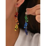 跨境跨境热销三节蜡笔拼接彩色吊坠耳环教师礼物耳饰