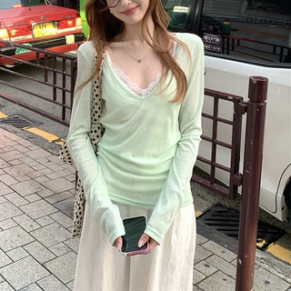 v领长袖防晒T恤2025夏季新款韩系甜辣叠穿罩衫宽松薄款上衣女chic
