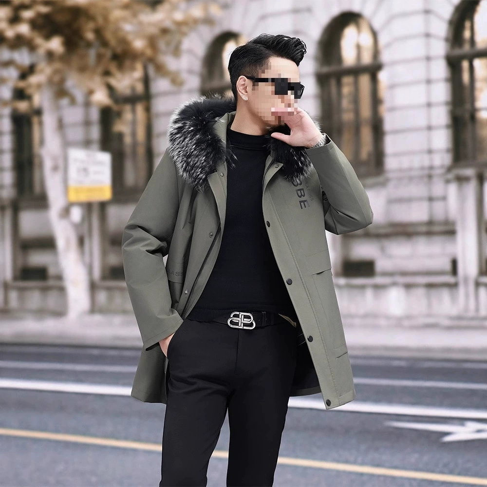 [派克服男款冬季2025新款水貂内胆皮毛一体加厚中款獭兔毛皮草批发]