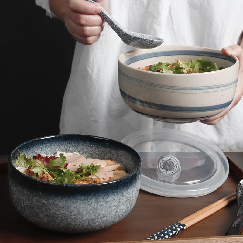 日式陶瓷泡面碗帶蓋單個便當碗學生宿舍清洗大飯碗家用碗筷套裝