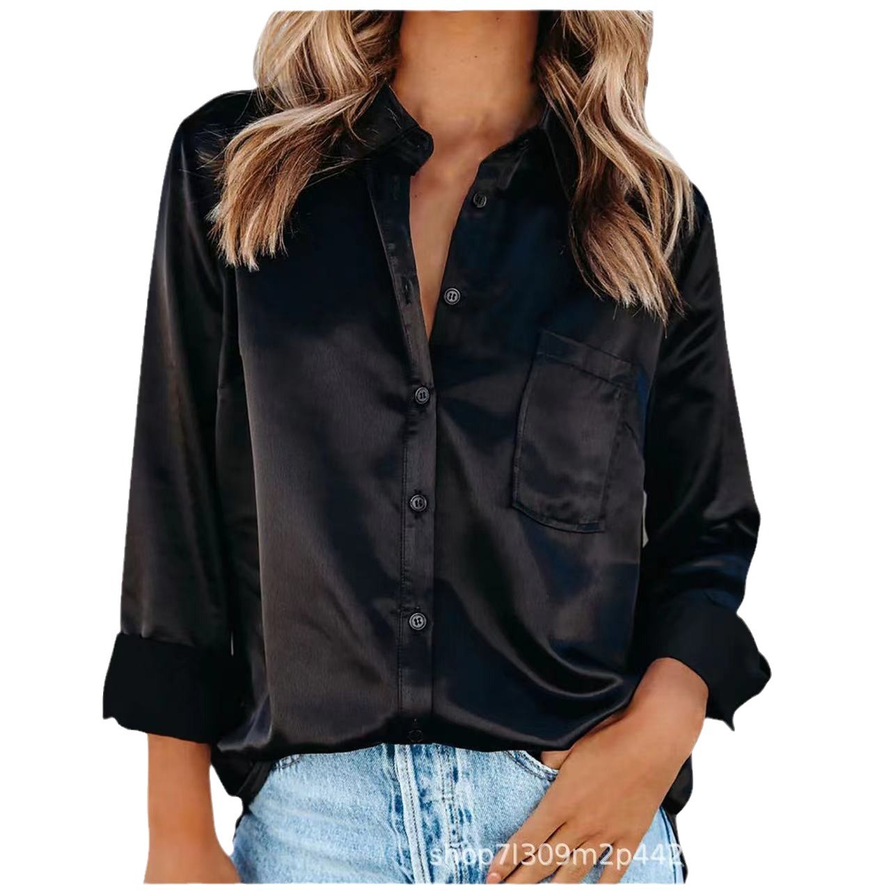 Camisa de Manga Larga con Solapa, Color Sólido, Elegante, para Primavera/Verano 2026, Estilo Europeo y Americano, Cardigan de Satén
