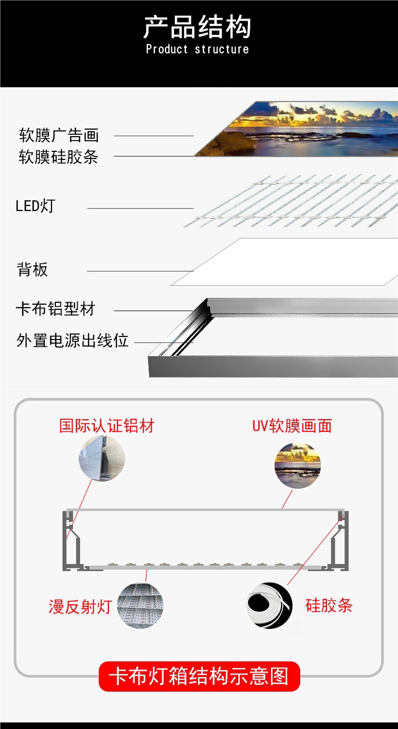 Fabric lightbox profile, aluminum alloy frame, pillar wrapping, fabric door header, UV soft film ceiling, ultra-thin billboard frame