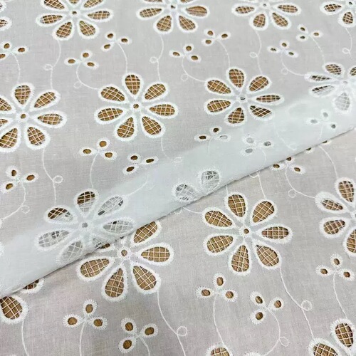 Embroidered fabric polyester cotton lace fabric women's dress embroidery floral edge hollow embroidery stereoscopic embroidery
