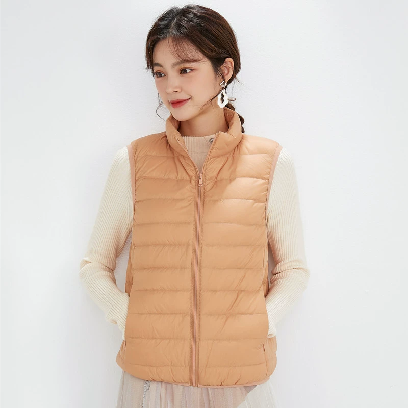 Женская короткая пуховая куртка осень-зима 2025, легкая верхняя одежда с воротником-стойкой, утягивающий жилет больших размеров для женщин, оптом от производителя.
