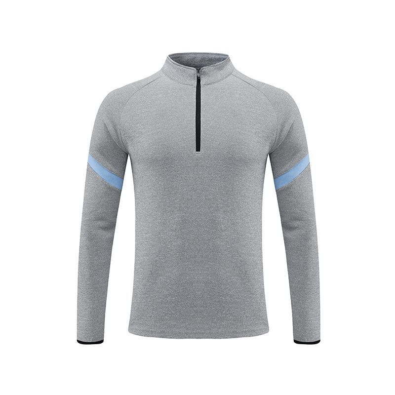 Otoño transfronterizo Deportes de los hombres media cremallera soporte collar manga larga running fitness de secado rápido transpirable suelta más tamaño camiseta