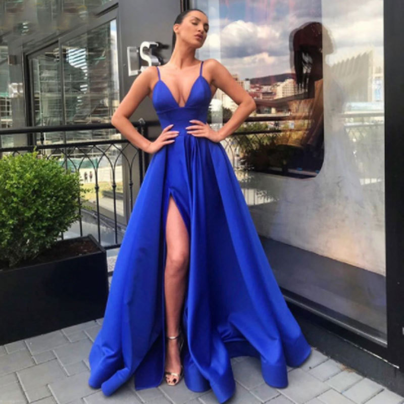 Europa y América Amazon AliExpress deseo Comercio exterior vestido de mujer vestido de novia sexy V-cuello Correa simple vestido largo