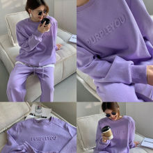805#紫色运动休闲套装女2023春秋新款时尚气质宽松卫衣长裤两件套