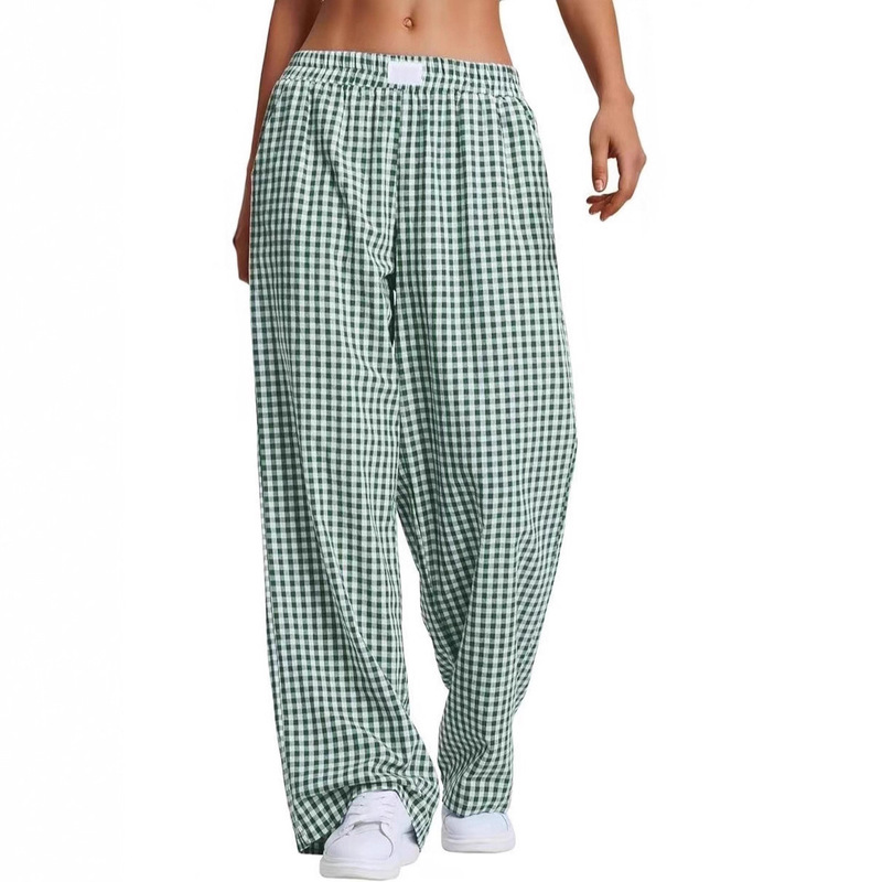 2025 European and American New Cross-Border Women's Clothing Amazon New Pure Cotton Plaid Casual Boxer Briefs Loose Flap Pocket Pants Pants