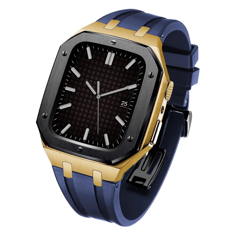 Adecuado para Apple Watch Correa iwatch78 botón de actualización de segunda generación carcasa de acero inoxidable cubierta protectora de caucho flúor