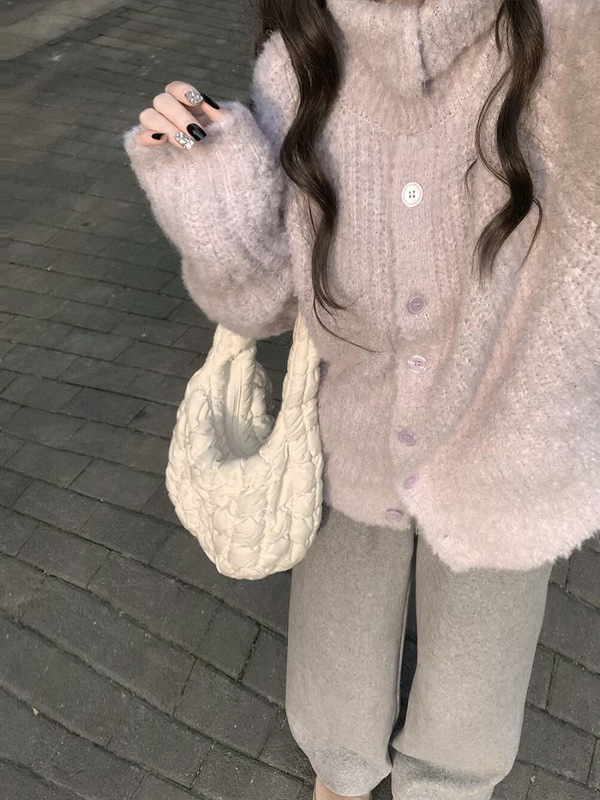 韩系小个子紫色毛衣外套女款春秋2025新款慵懒高级感针织开衫上衣|undefined
