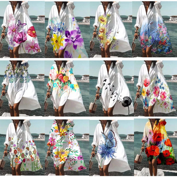 Women's Shirt Dress Casual Turndown Printing Long Sleeve Flower Above Knee Outdoor display picture 1