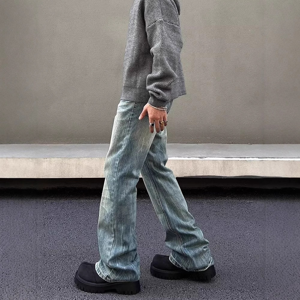 Men's Clothing Men's American Style Washed Blue Cleanfit Jeans Slightly Flared Straight Leg Retro Vintage Spring Autumn_mkmklike.com