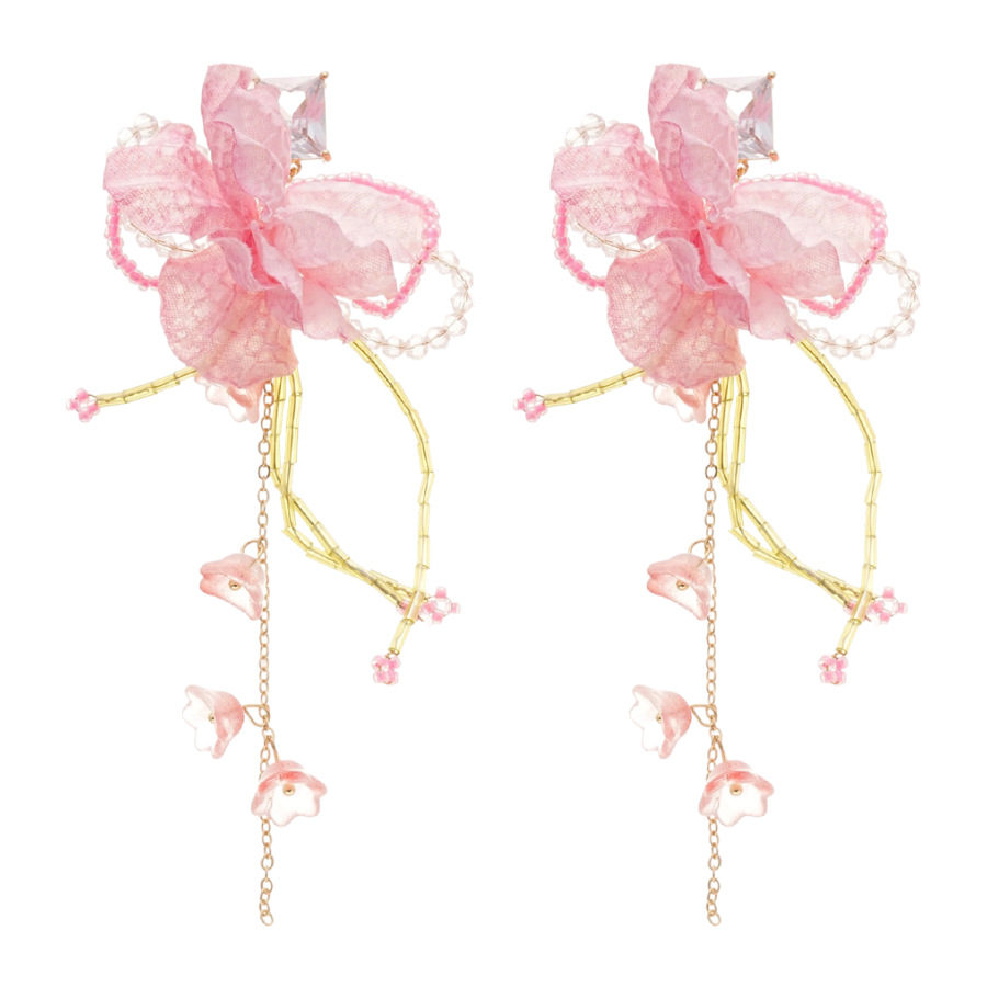 Pendientes de borla de flores de tela de diamantes con aguja de plata Pendientes dulces y suaves Pendientes de todo fósforo de temperamento femenino