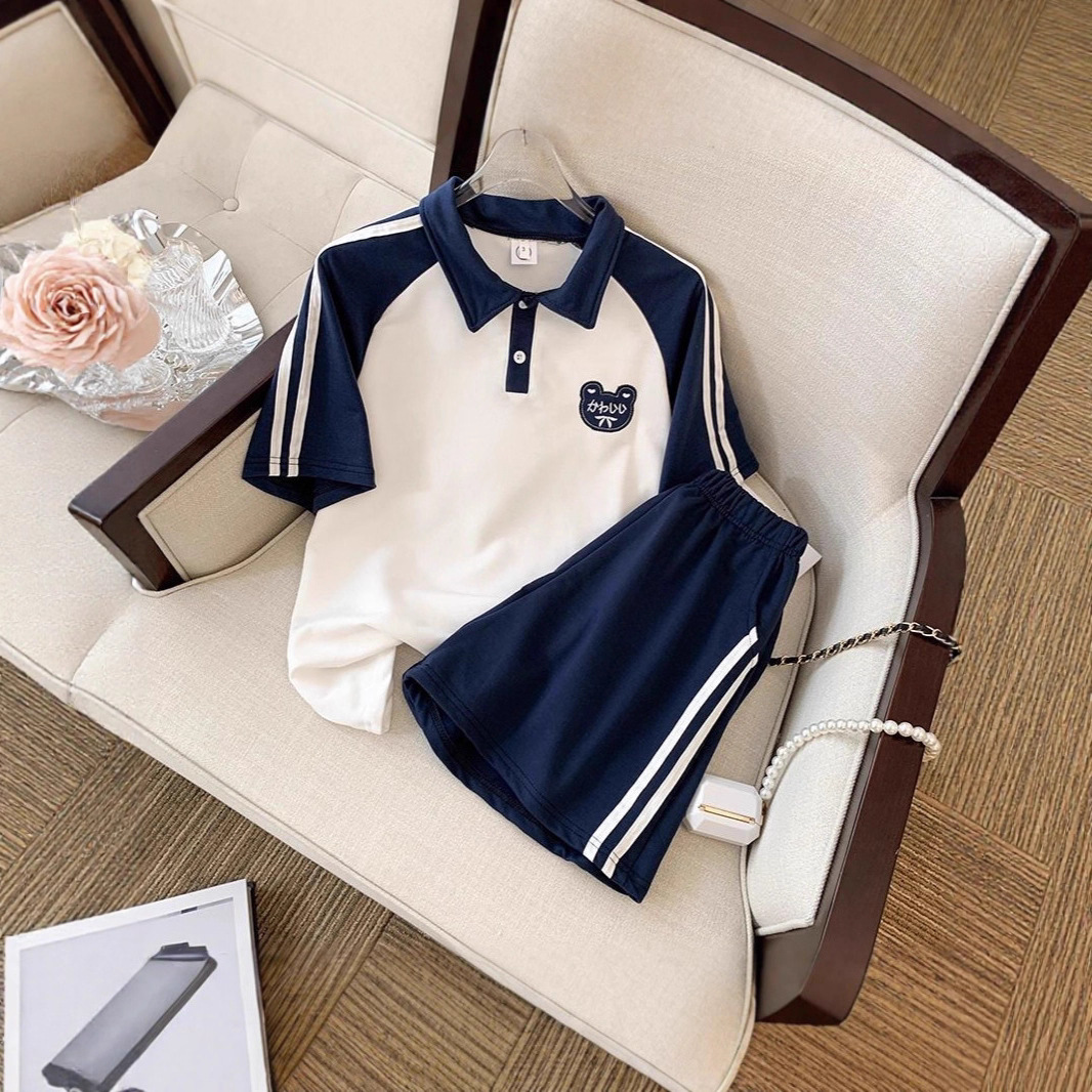 Korean Style Polo Shirt + Shorts Preppy Style Two-Piece Ins Large Size Student Suit Fashion Casual Sports Suit for Women