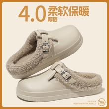 2025跨境时尚秋冬款厚底毛绒搭扣保暖棉拖鞋休闲外贸新款女鞋批发