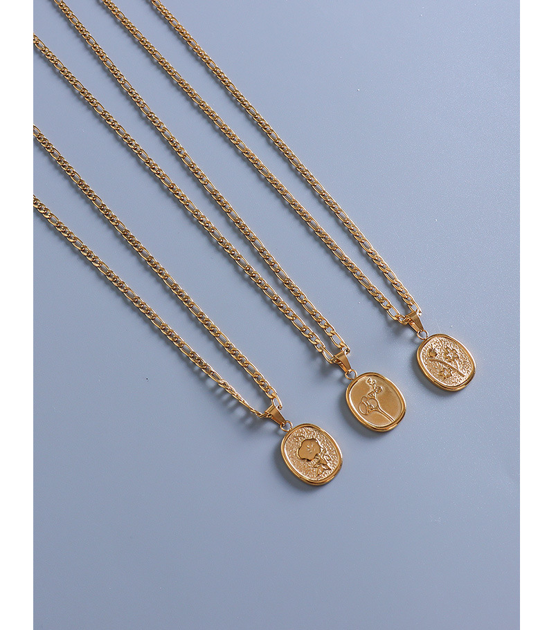 Niche Gold Coin Geometric Oval Pattern Withered Rose Necklace Set_voghion.com