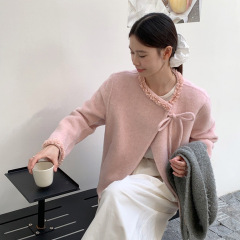 小个子短款双面羊绒大衣女 圆领花边一粒扣系带双面羊毛大衣女