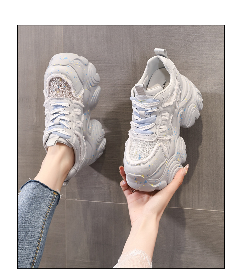Giày sneaker nữ đế dày chunky lưới thoáng khí tăng chiều cao — Màu trắng chi tiết 14