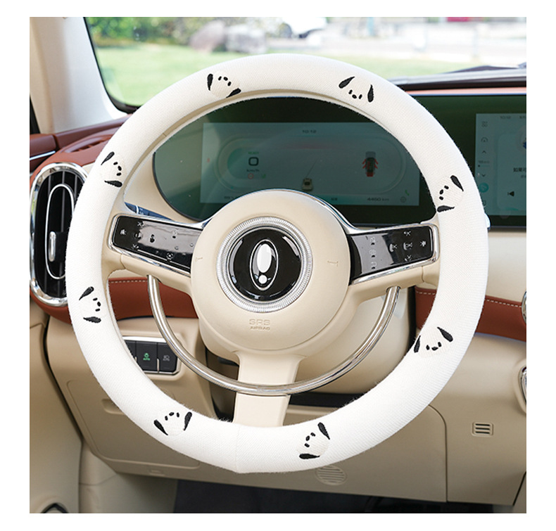 Blue Rain Cotton and Linen Car Steering Wheel Cover, Simple Embroidered Car Handle Cover, Non-Slip, Universal for All Seasons, Steering Wheel Protective Cover