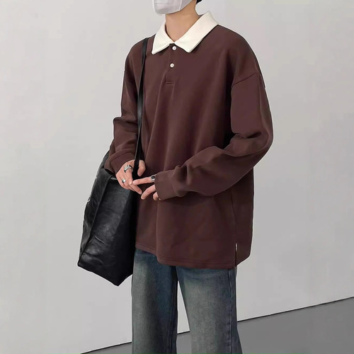 Men's Long Sleeve Sweatshirt with Collar POLO Shirt, Casual Streetwear Fashion Top for Autumn and Spring