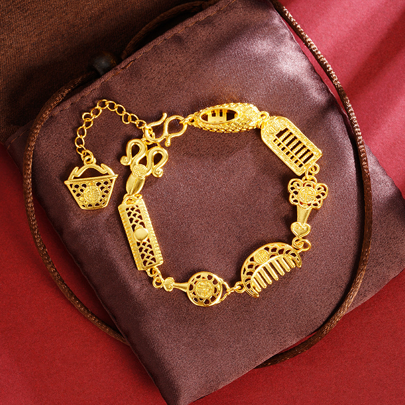 Sha Jin auspicioso ocho tesoros ábaco pulsera yuan Bao verano dama moda temperamento hueco alta sensación de joyería de estilo chino