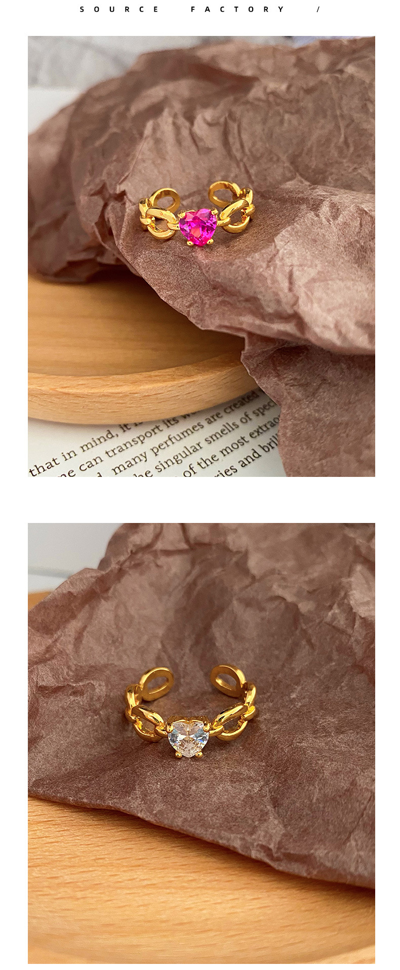 Fashion Heart Shape Copper Inlay Zircon Open Ring