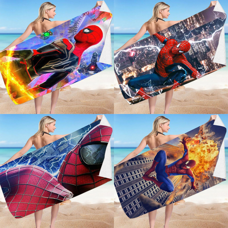 Marvel Spider-Man Series Beach Towel with Cartoon Print, Soft and Absorbent Children's Bath Towel, Summer Vacation Sports Towel