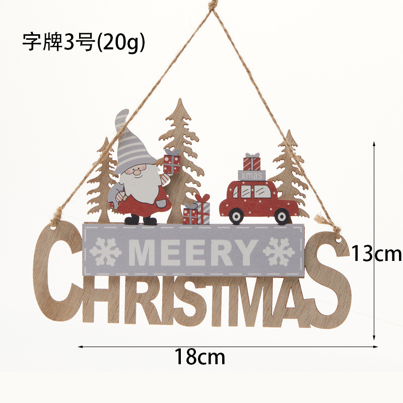 Venta caliente transfronteriza nuevo producto Papá Noel elfo placa de madera colgante XMAS feliz decoración de tarjetas de letras de Navidad