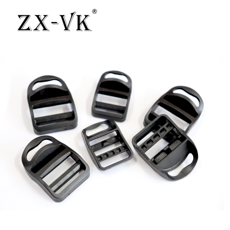 Fábrica con clip de agujero POM mochila hebilla ajustable hebilla de plástico de 25mm curvada hebilla de cuatro engranajes correa trapezoidal hebilla