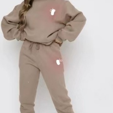 2026 Cross-Border European Reflective Autumn and Winter Warm Printed Round Neck Pullover Long Pants Women's Fashion Casual Sweatshirt for Women