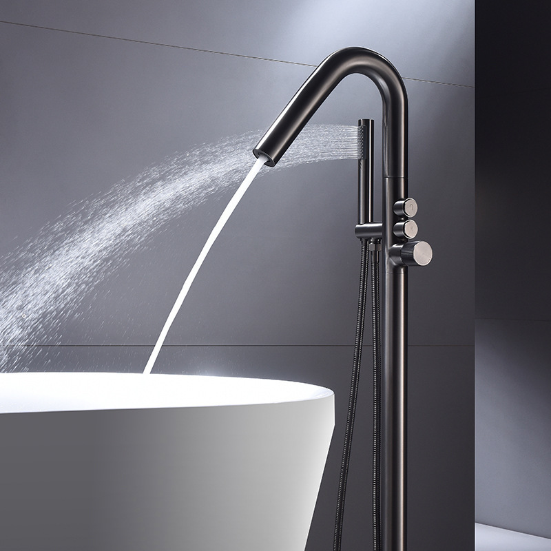Faucet sprinkling large flow hot and cold water side Flower shower floor faucet bathtub vertical copper cylinder Gray new faucet