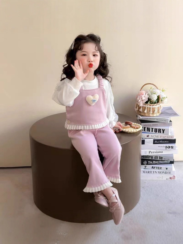 女童春秋款长袖花边卫衣套装洋气2025新款中小童装秋季阔腿裤两件|undefined
