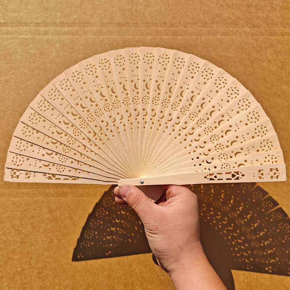 8 pulgadas en stock, ventilador de madera de perfume completo, delfines, lunas y estrellas, panal de abeja, ventilador de madera hueco, ventilador de regalo de boda