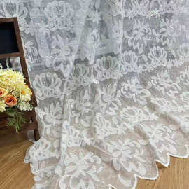 新款雪纺真丝皱皇冠刺绣布料 轻薄亮片绣花舞台服婚纱礼服面料