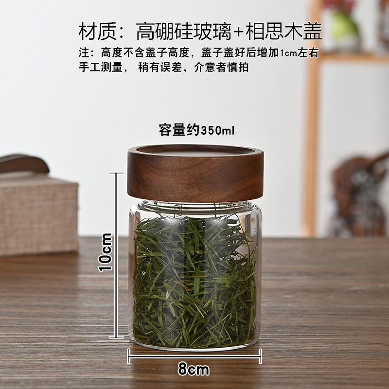 Tanque de almacenamiento de vidrio de madera de acacia Almacenamiento de cocina Té perfumado Tanque sellado de granos diversos Botella de vidrio de grado alimenticio Tarro de almacenamiento doméstico